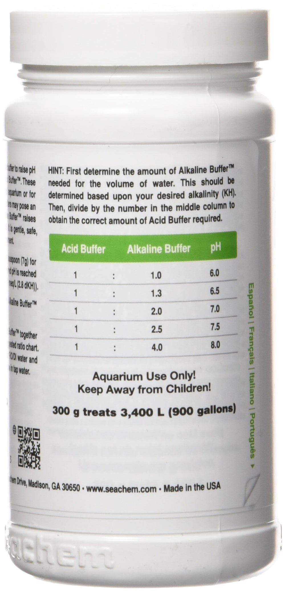 Seachem Alkaline Buffer label on jar highlights non-phosphate formula.