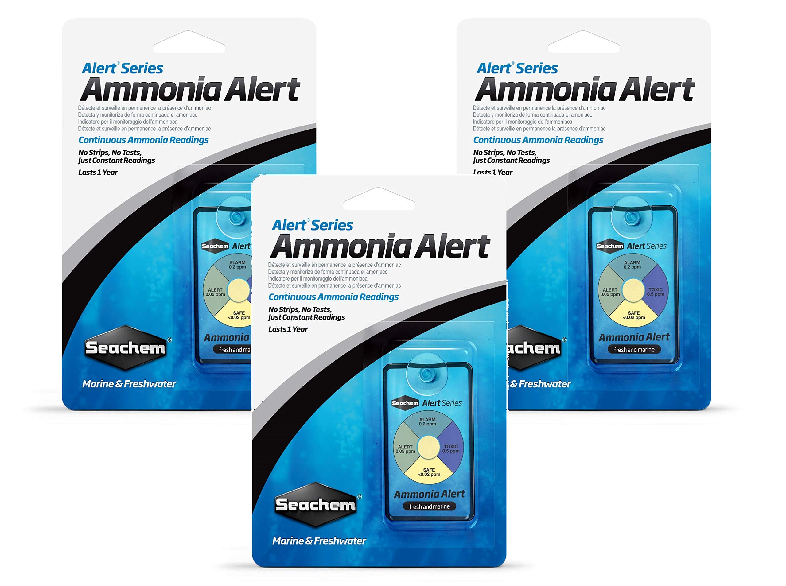 Seachem Ammonia Alert 1 Year Monitor 3-pack packaging for reliable aquarium monitoring