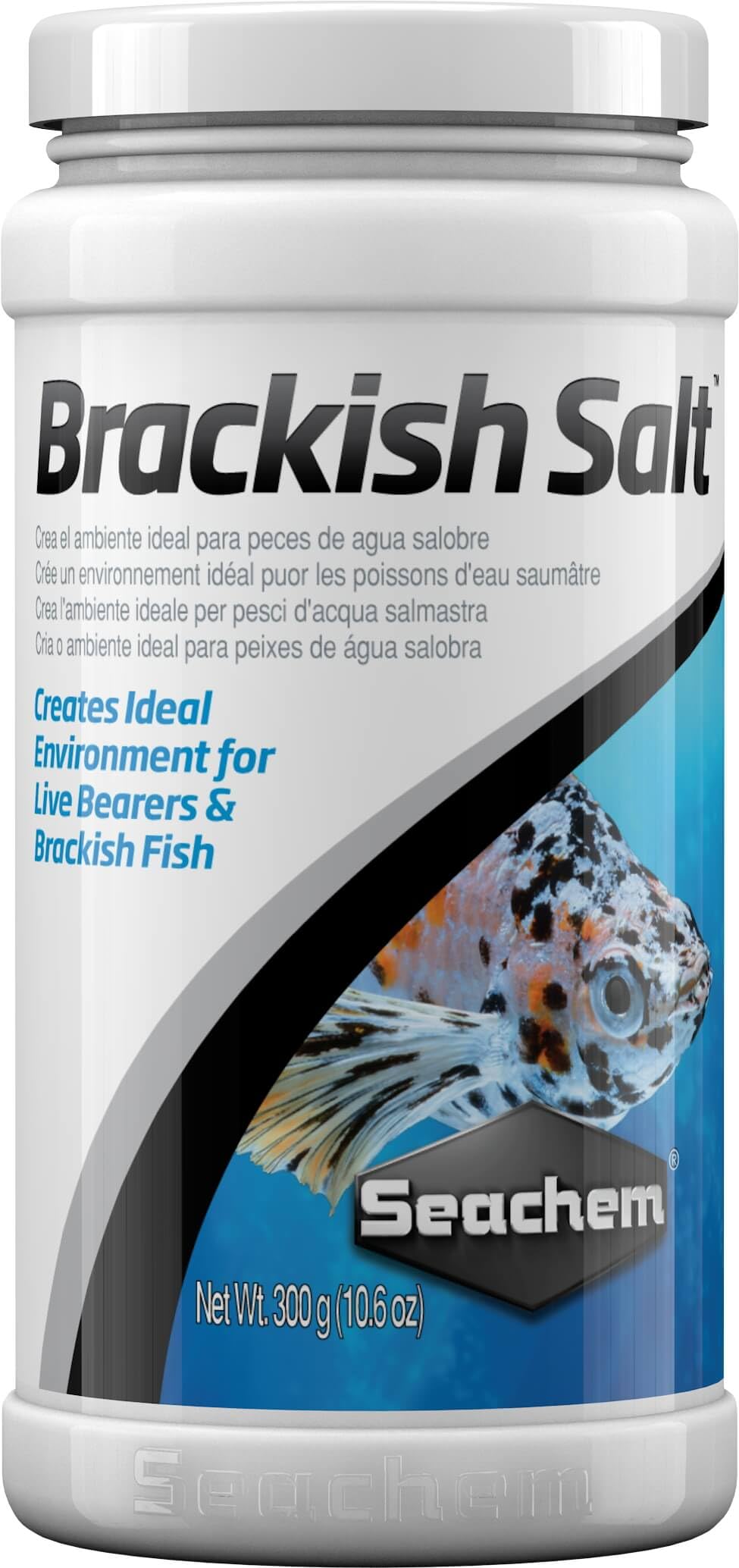 Seachem Brackish Salt packaging shows 300 g box for easy dosing and storage.