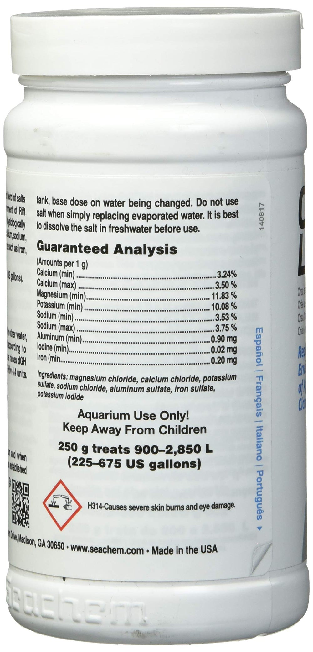 Seachem Cichlid Lake Salt packaging emphasizes purity and nitrate-free composition.