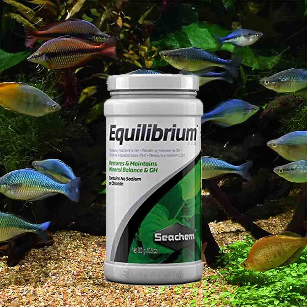 Seachem Equilibrium pour image demonstrates easy dosing for mineral supplementation.