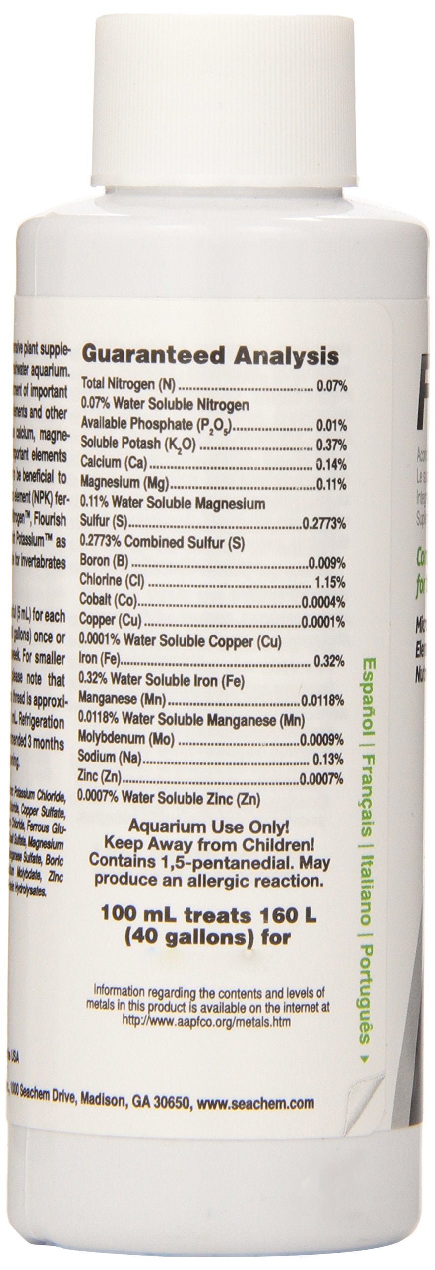 Seachem Flourish measuring cap emphasizes 1 mL increments for accurate weekly dosing.