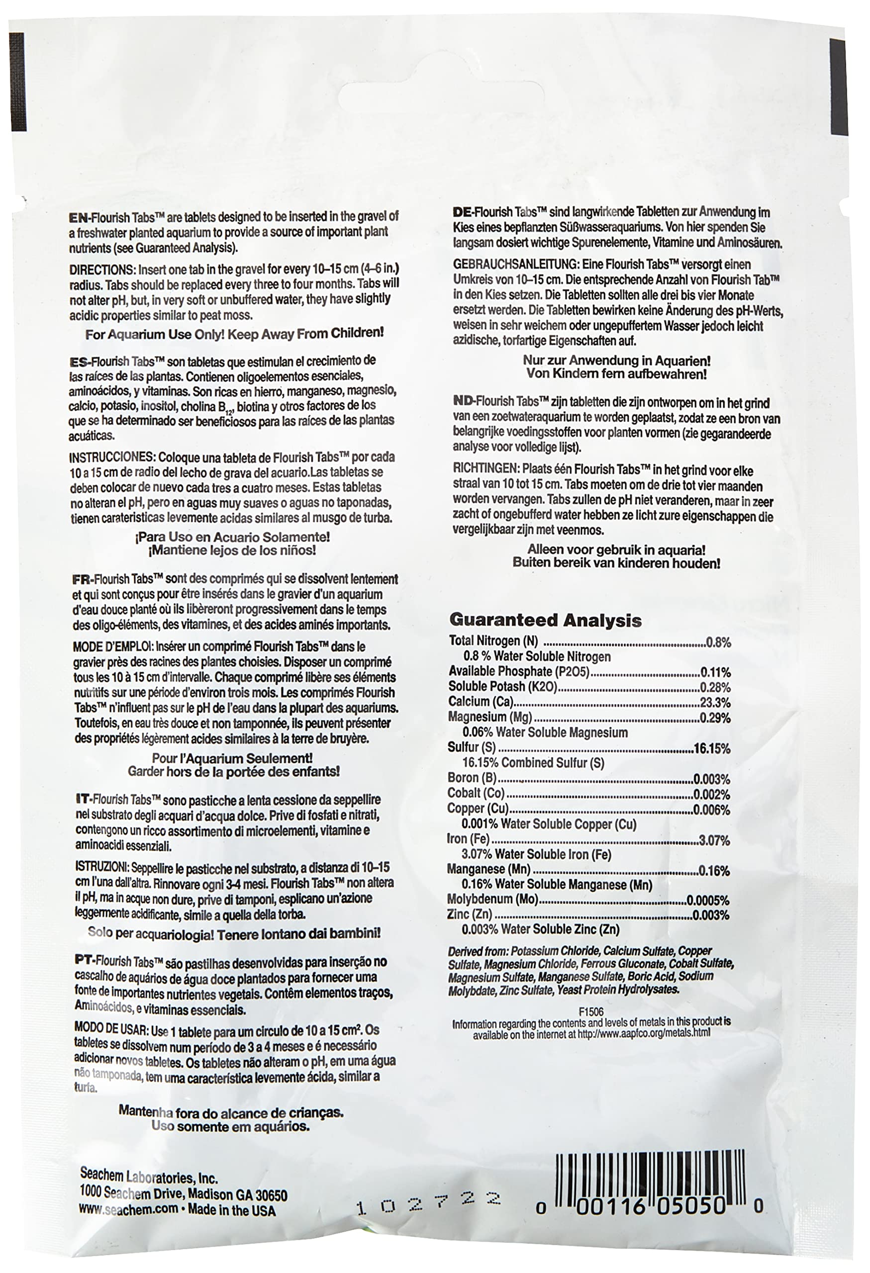 Seachem Flourish Tabs bottle label highlights 10-count packaging.
