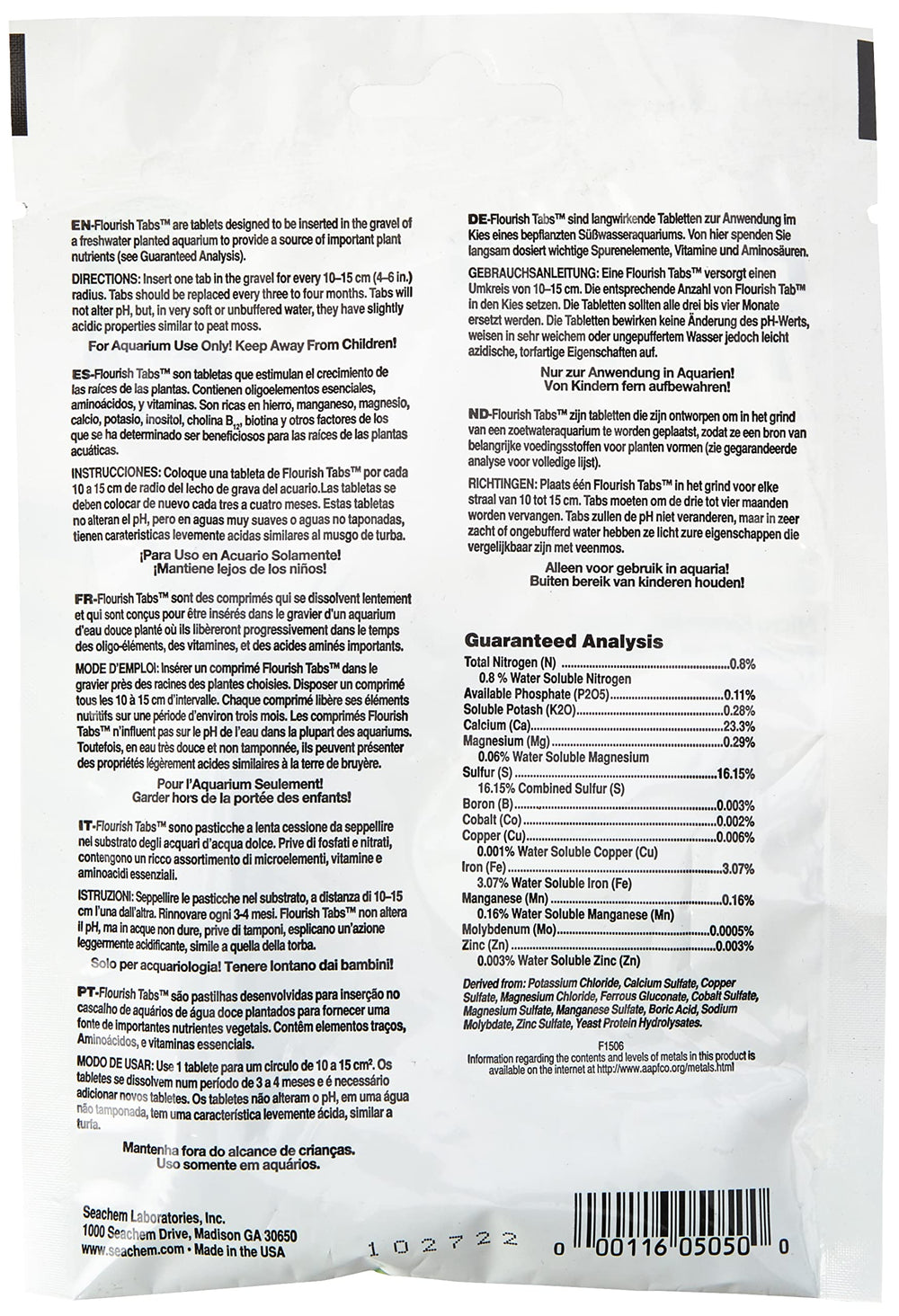 Seachem Flourish Tabs bottle label highlights 10-count packaging.