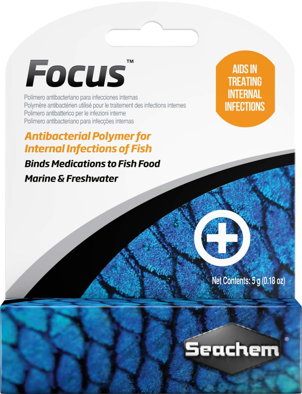 Seachem Focus bottle pour enables precise dosing for fish health support.
