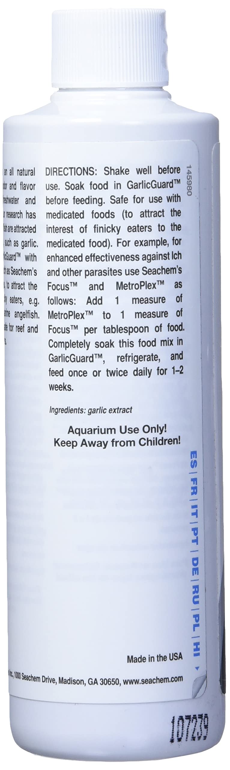 Seachem GarlicGuard ingredient visual emphasizes garlic-based formula supports immunity