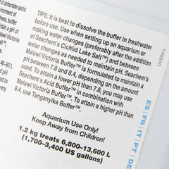 Seachem Malawi/Victoria Buffer packaging-front highlights salt-based buffering benefits