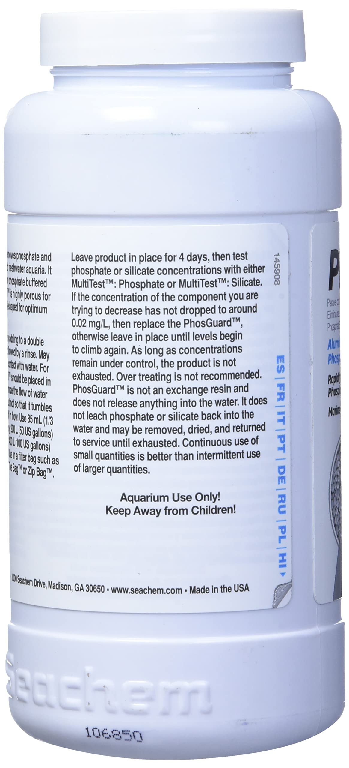 Seachem PhosGuard 500ml shown with aquarium setup to illustrate application
