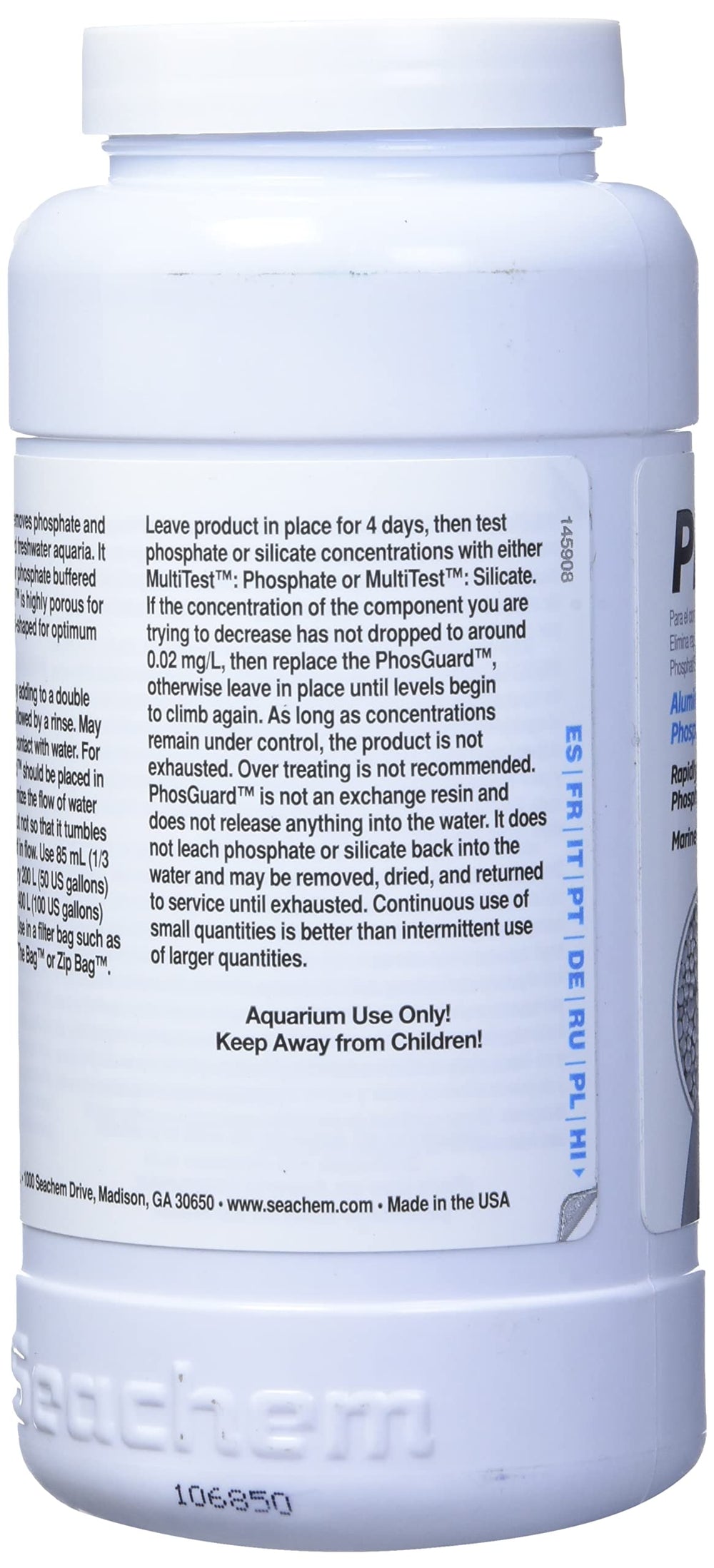 Seachem PhosGuard 500ml shown with aquarium setup to illustrate application