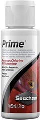 Seachem Prime 50mL bottle for ammonia neutralization in saltwater aquariums reduces toxicity