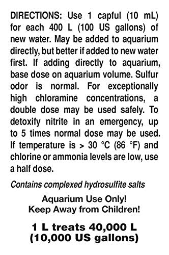 Seachem Prime bottle label shows formula and safe dosing guidance.