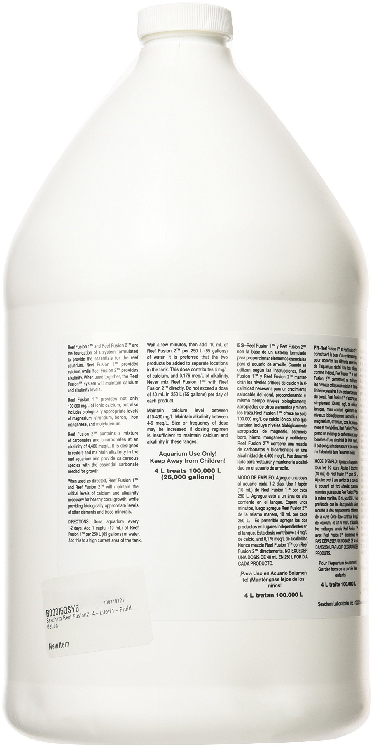Seachem Reef Fusion alkalinity bottle pour supports stable alkalinity for reef systems.