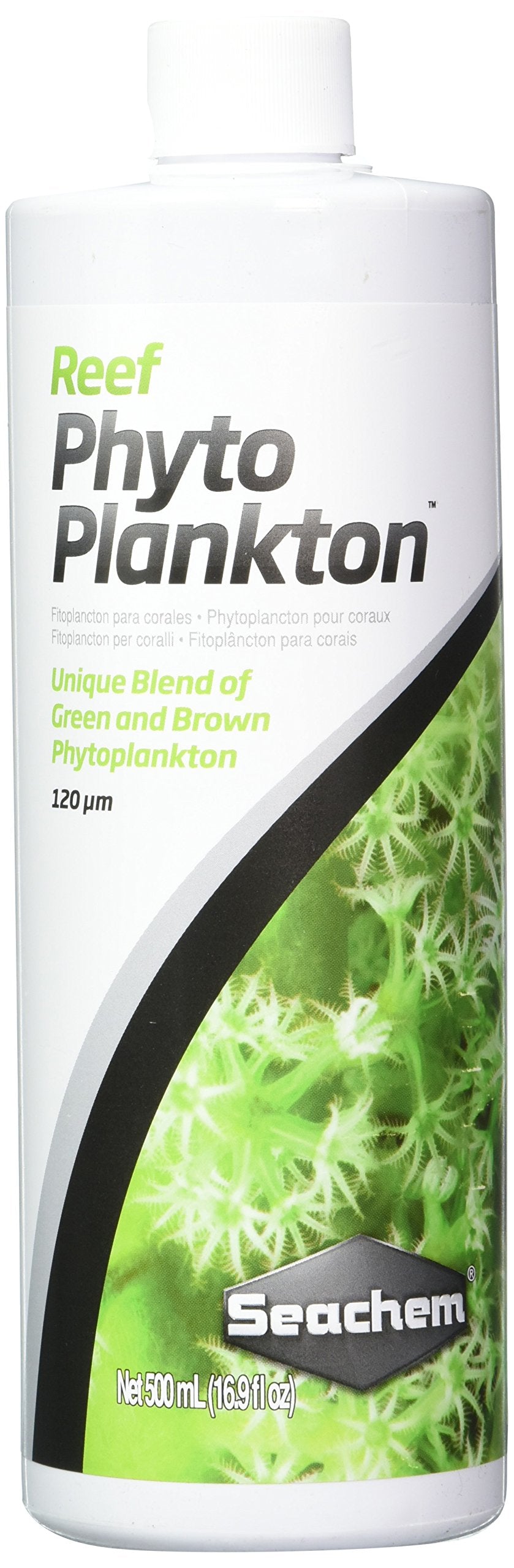 Seachem Reef Phytoplankton bottle-front labeled for easy dosing