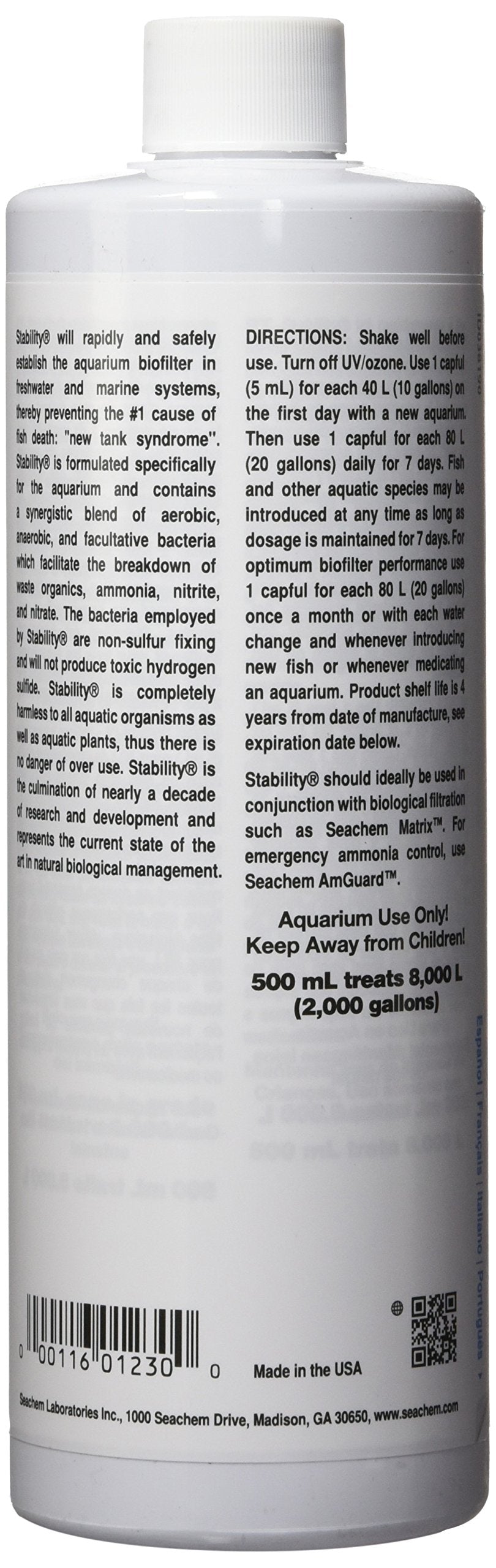 Seachem Stability packaging illustrates the mixed-bacteria blend for rapid biofilter establishment.