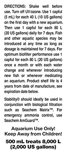 Seachem Stability bottle and label highlight freshwater and marine compatibility for tanks.