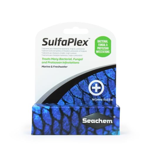 Seachem SulfaPlex bottle pour demonstrates simple dosing for treating fish diseases.