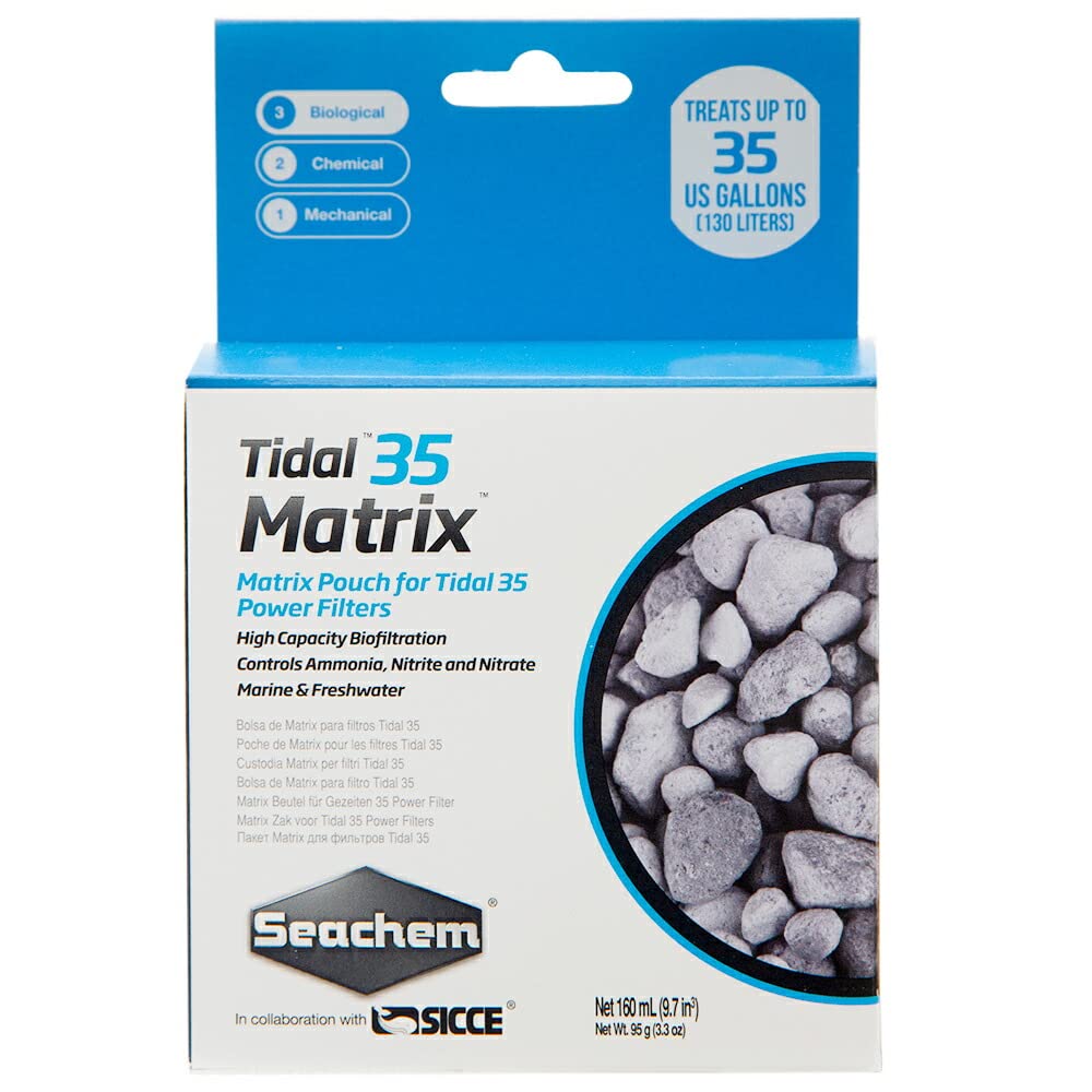 Seachem Tidal Filtter 35 Matrix closeup demonstrates high-porosity biomedia for efficient biofiltration in aquariums.