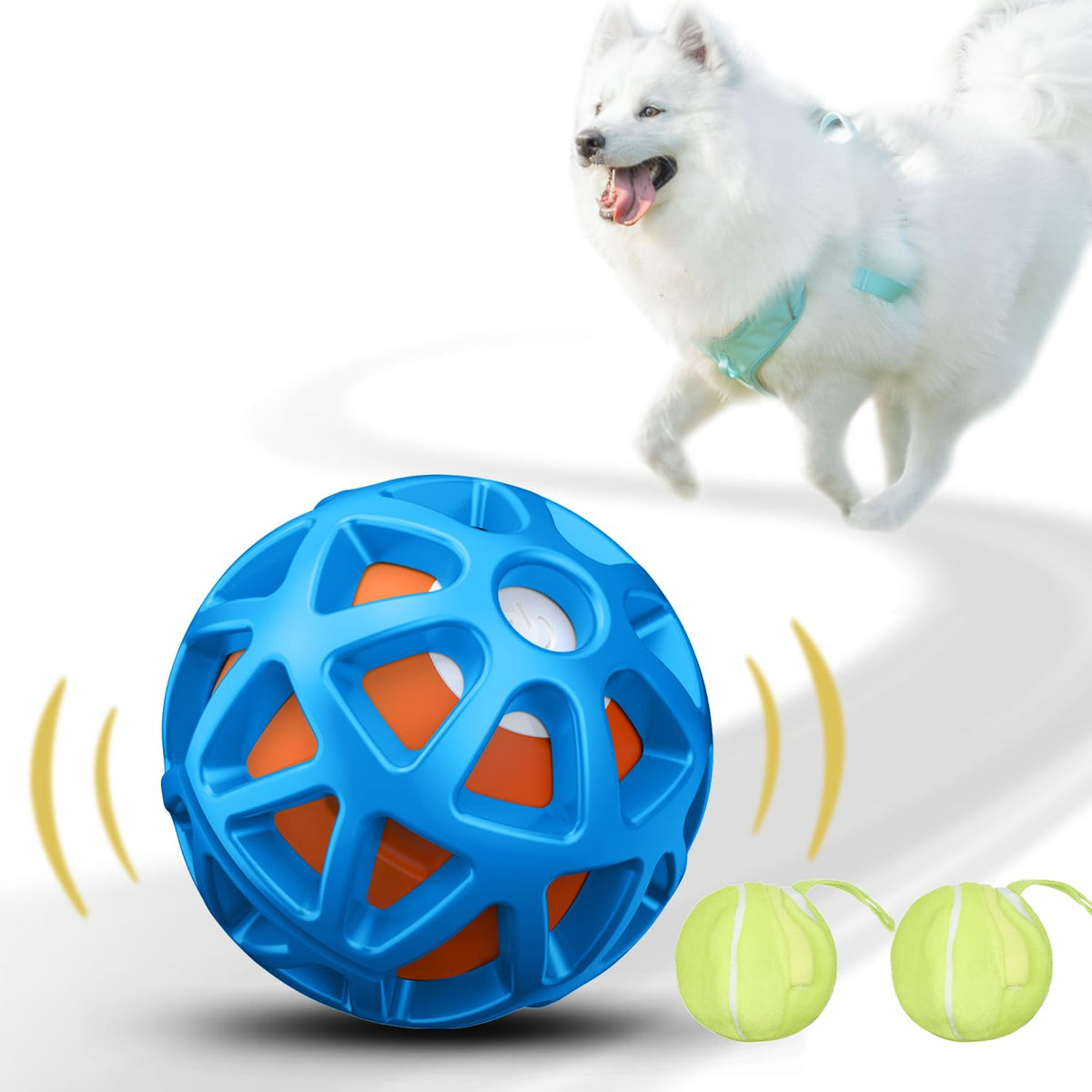 seagi interactive dog toy ball blue front view shows durable rubber for safe chewing