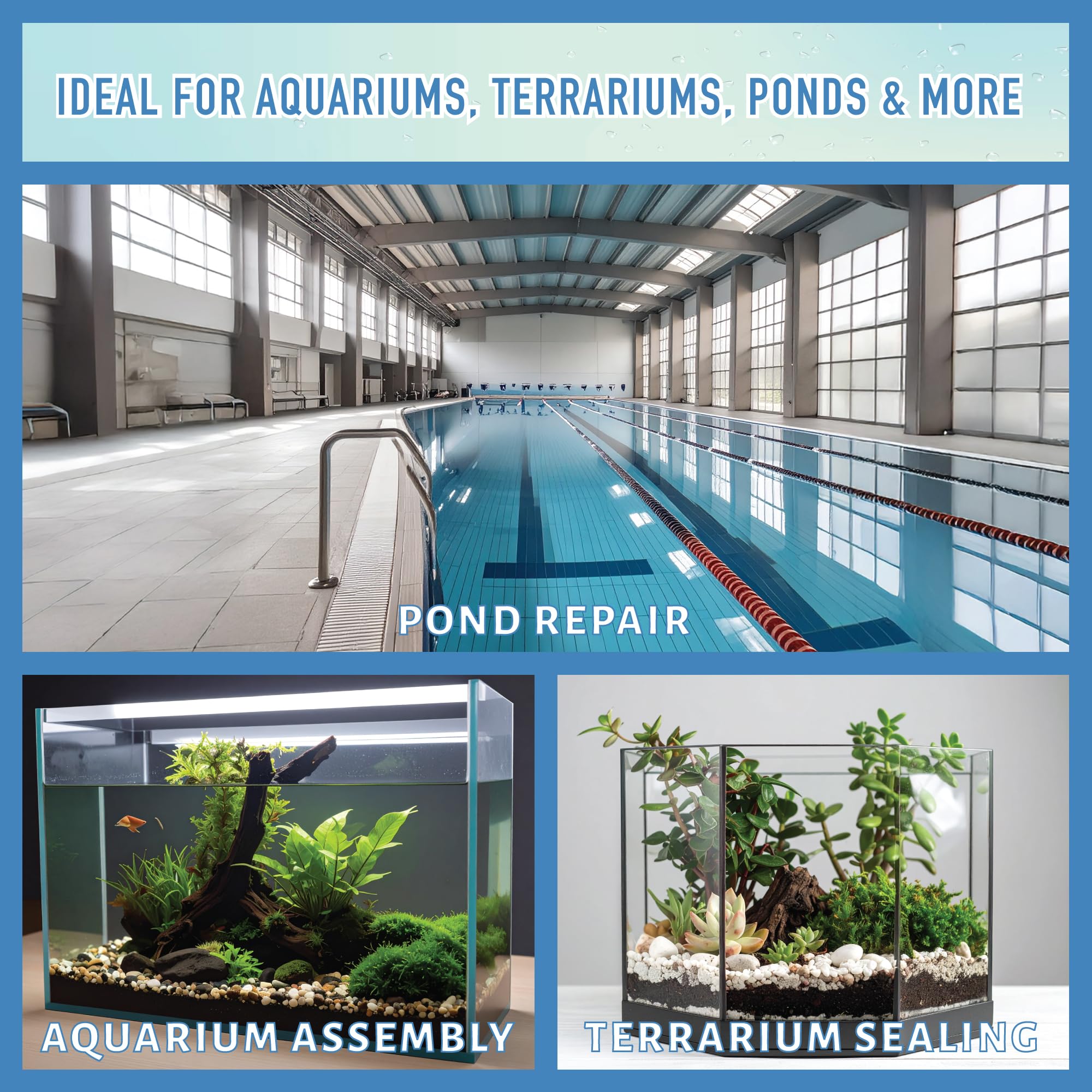 Seal Fix Aquarium Silicone Sealant Clear Multi-Use suited for glass, tiles, and metal.