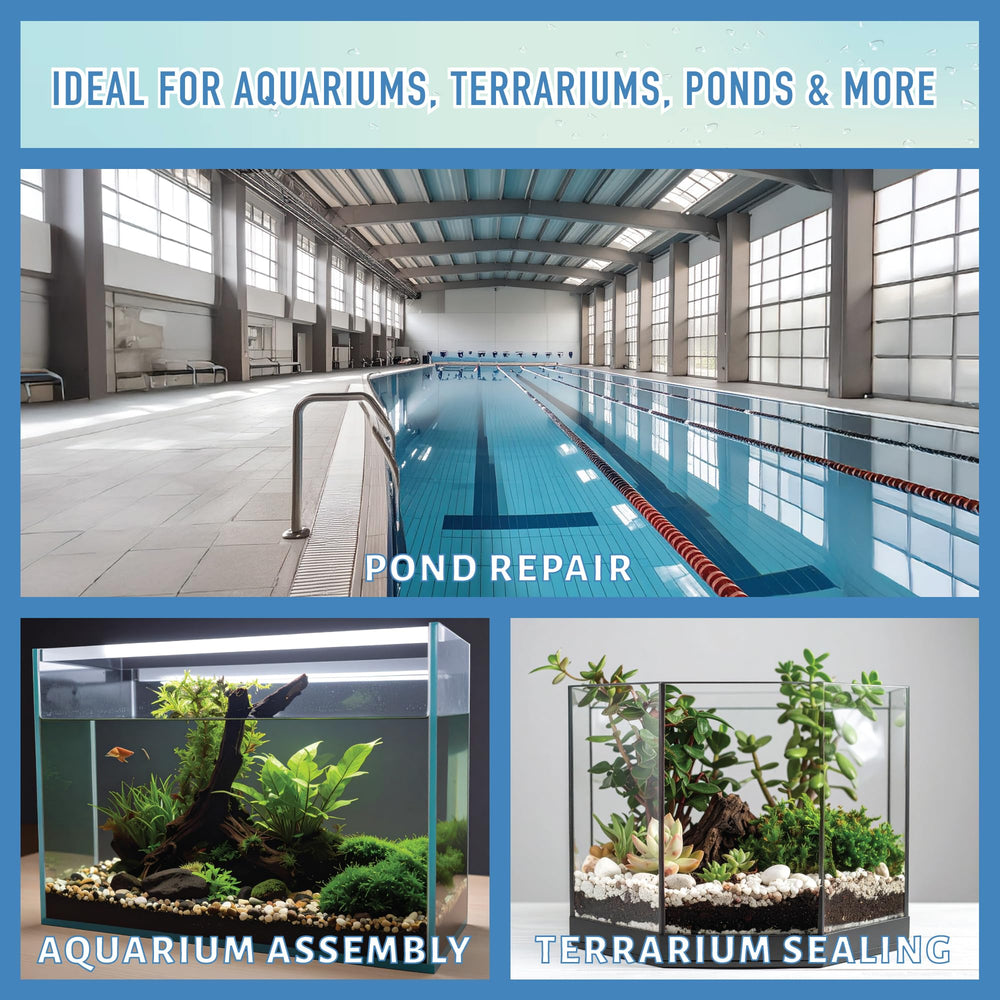 Seal Fix Aquarium Silicone Sealant Clear Multi-Use suited for glass, tiles, and metal.