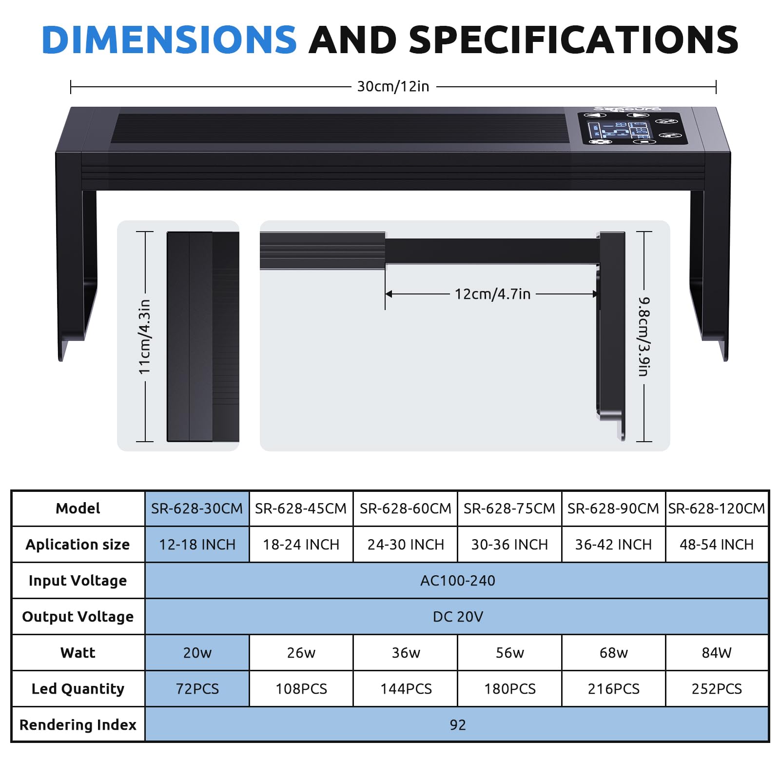 SEAOURA 24/7 LED aquarium light aluminum body aids heat dissipation for long term use.