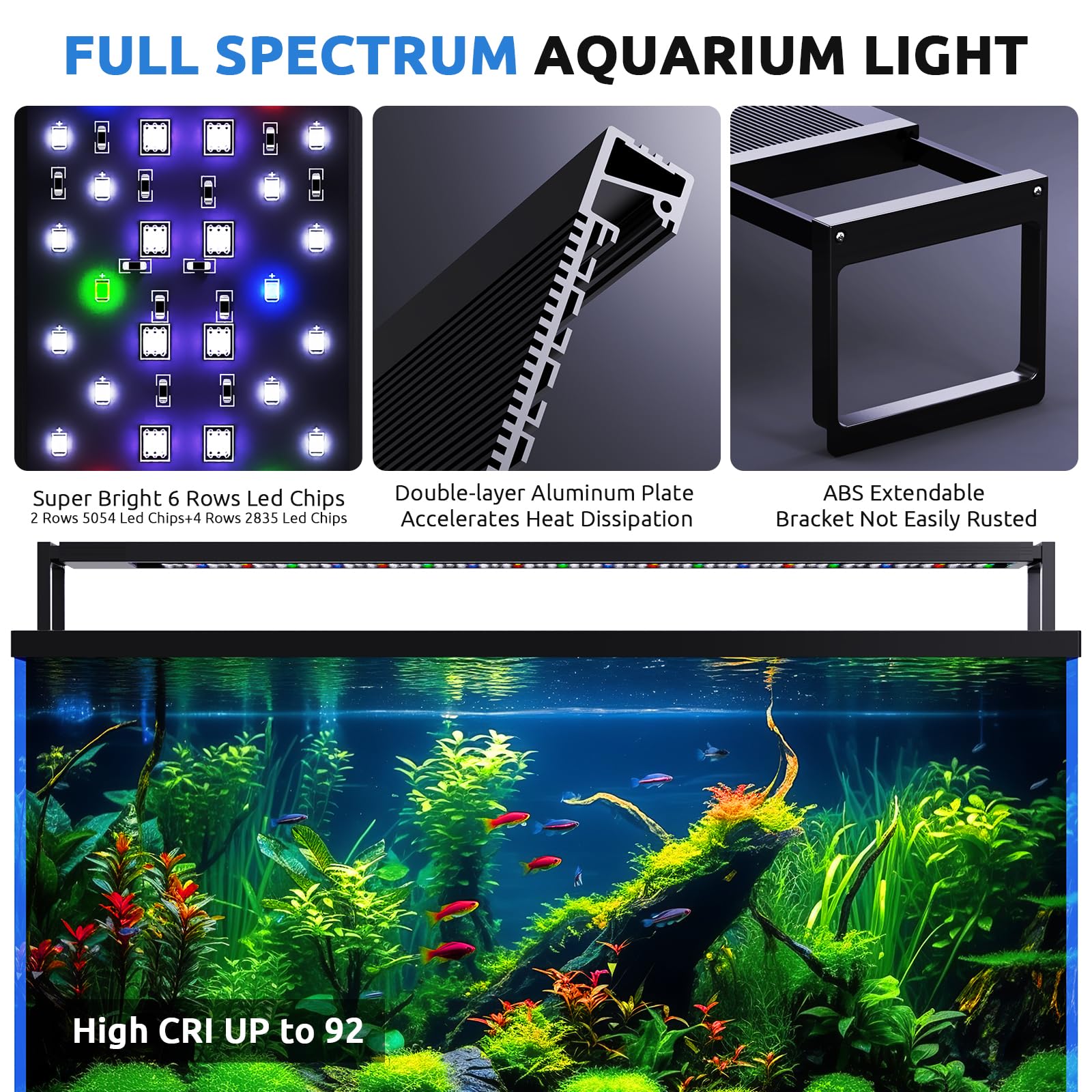 SEAOURA 24/7 LED aquarium light color settings emphasizes vibrant spectrum for planted tanks