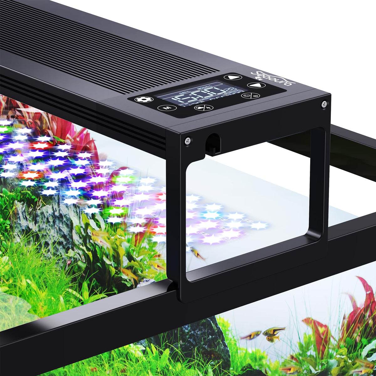 SEAOURA 24/7 LED aquarium light front view for even illumination and sleek heat-dissipating design