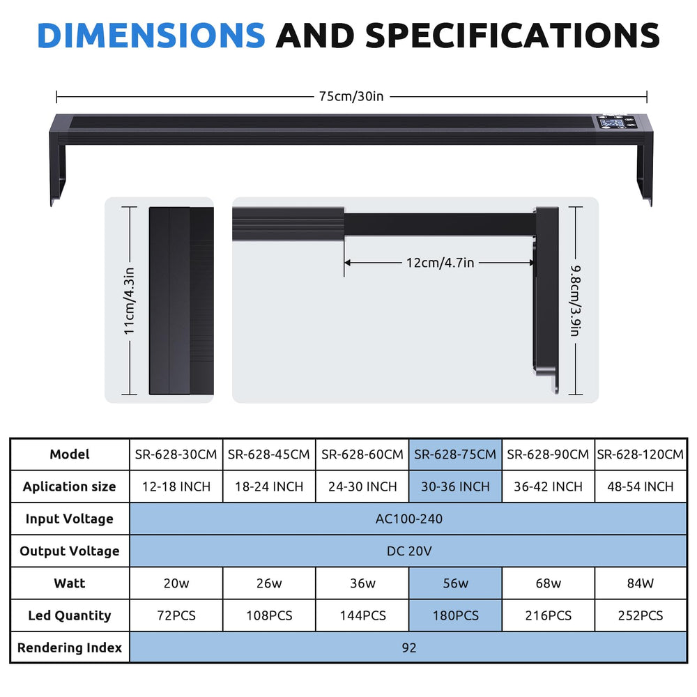 SEAOURA 24/7 LED aquarium light multi-color cycle enhances natural aquarium visuals