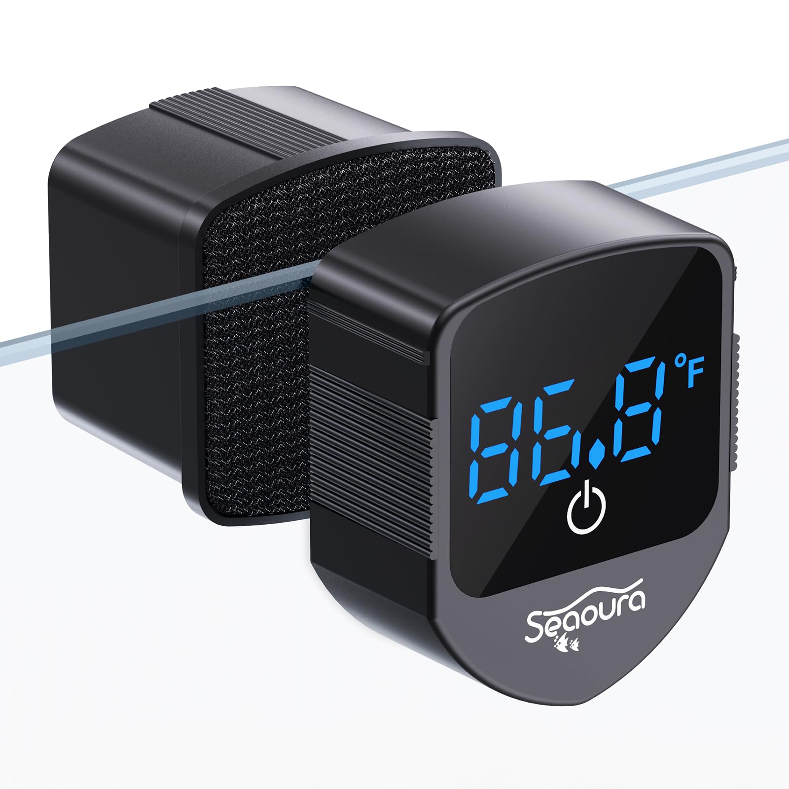 SEAOURA 2-in-1 aquarium cleaner thermometer display shows precise water temperature for glass tanks.
