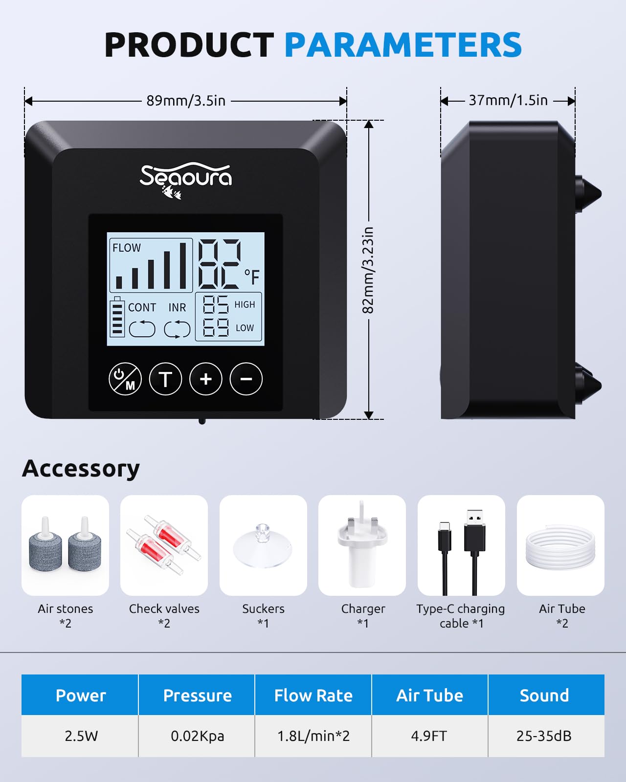 SEAOURA outdoor-use aerator suitable for fishing trips or transport.