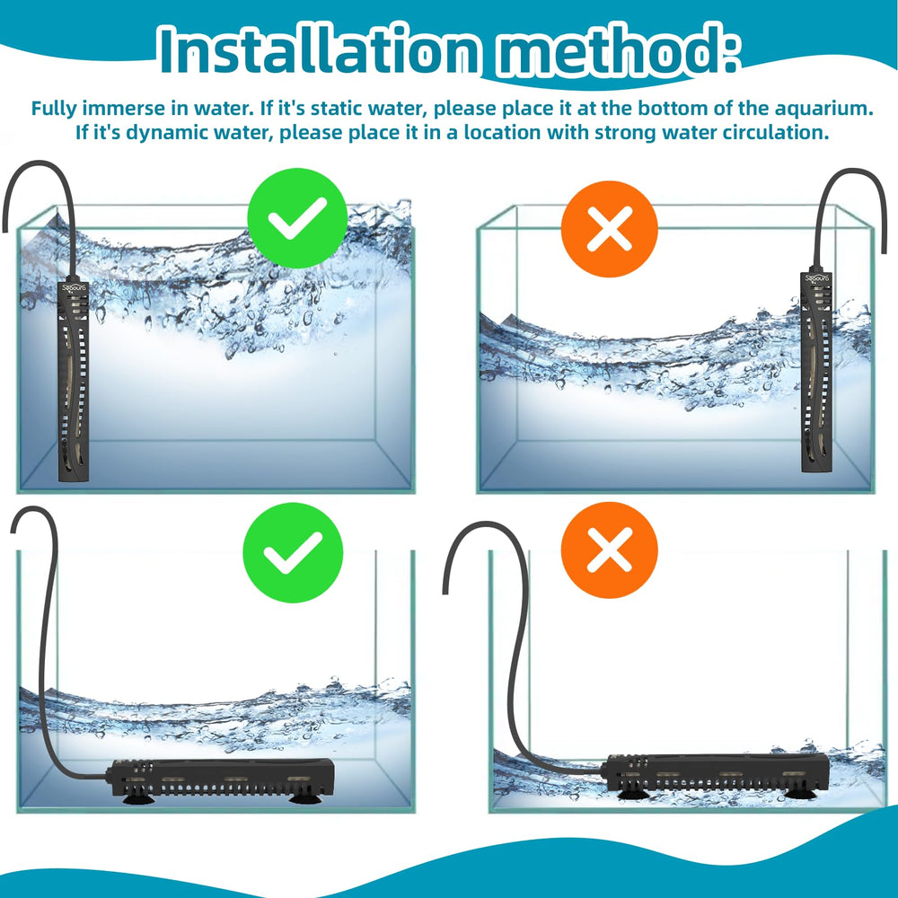 SEAOURA 50W 5-15 gallon heater supports safe operation for turtles and fish.