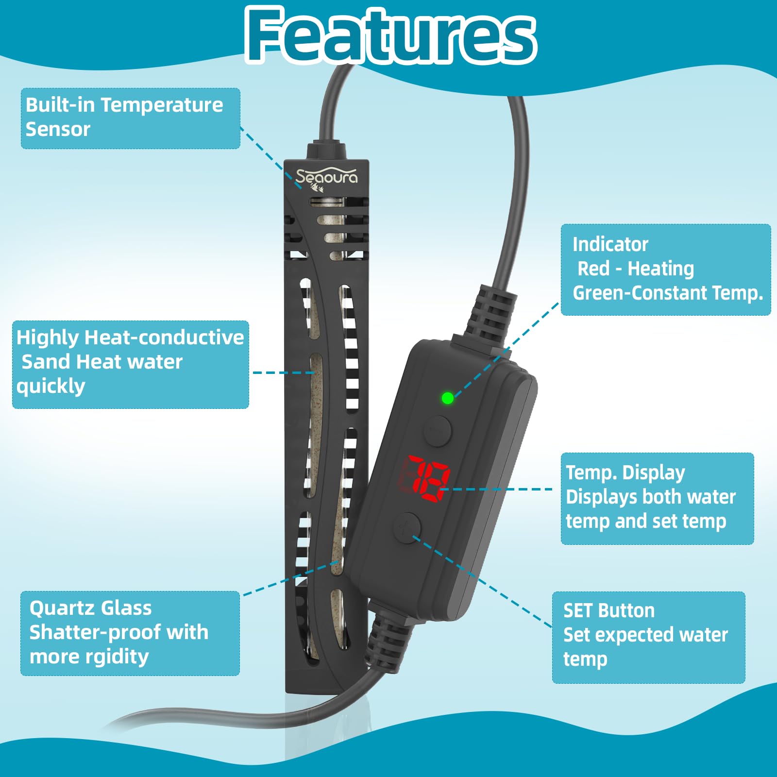 SEAOURA external-controller LED-display lets you read temperature at a glance.