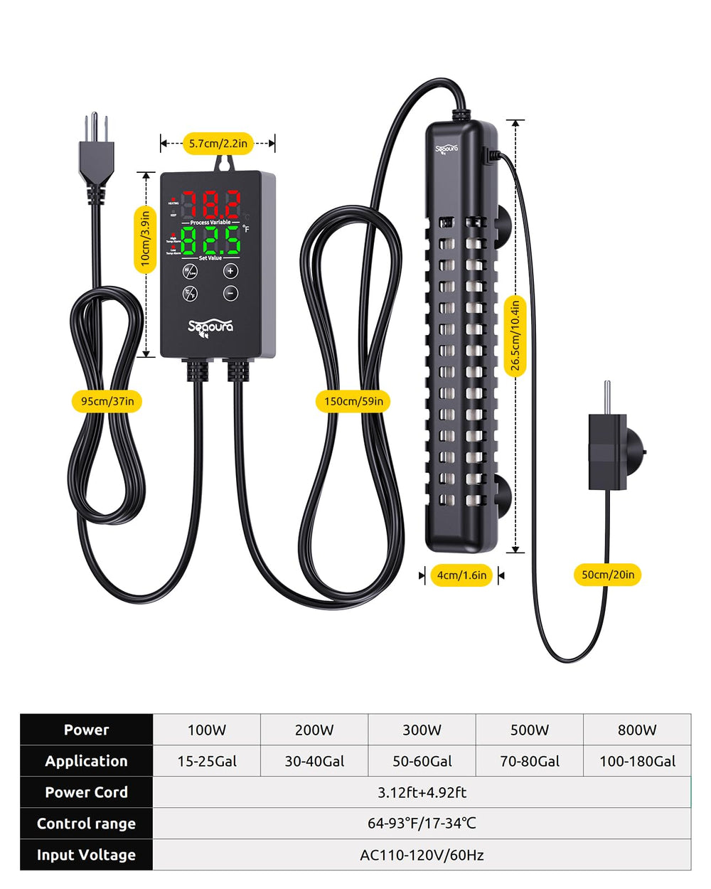 SEAOURA aquarium heater comes with suction cups for secure placement during maintenance.