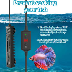 SEAOURA compact-submersible heater with suction-cups adapts to various aquariums.