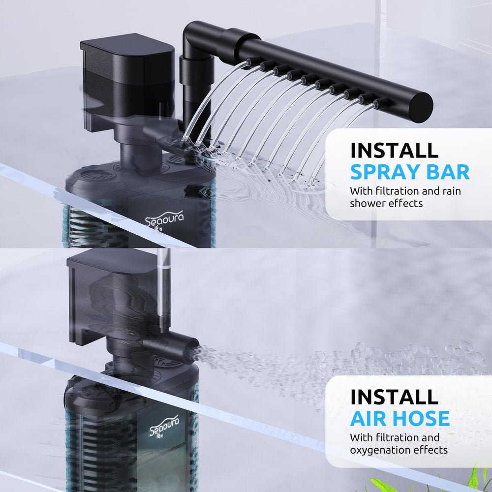 SEAOURA aeration outlet increases oxygenation in small aquarium tanks.