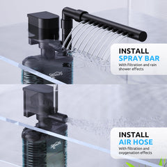 SEAOURA aeration outlet increases oxygenation in small aquarium tanks.
