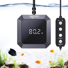 SEAOURA aquarium thermometer in water shows precise temperature readings for healthy fish tanks.