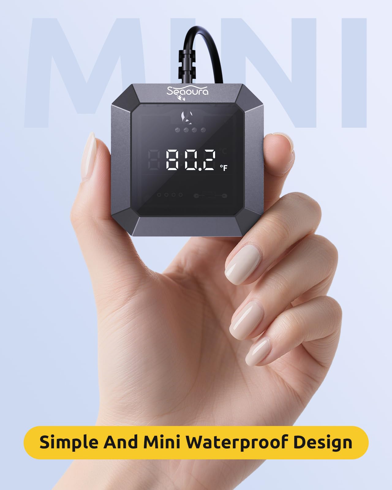 SEAOURA thermometer setup on glass aquarium demonstrates easy installation and positioning.