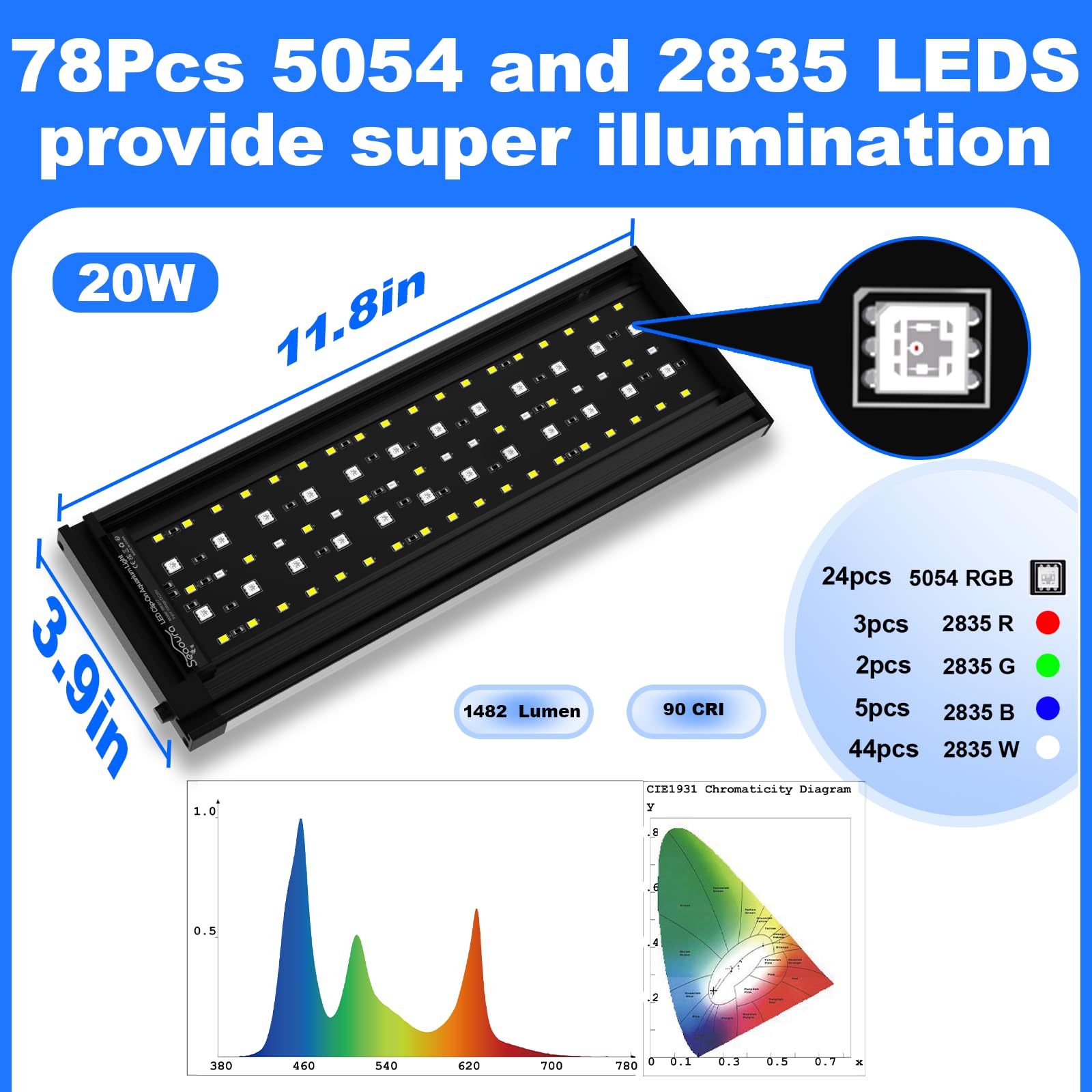 SEAOURA clip-on light with adjustable bracket for varied tank heights
