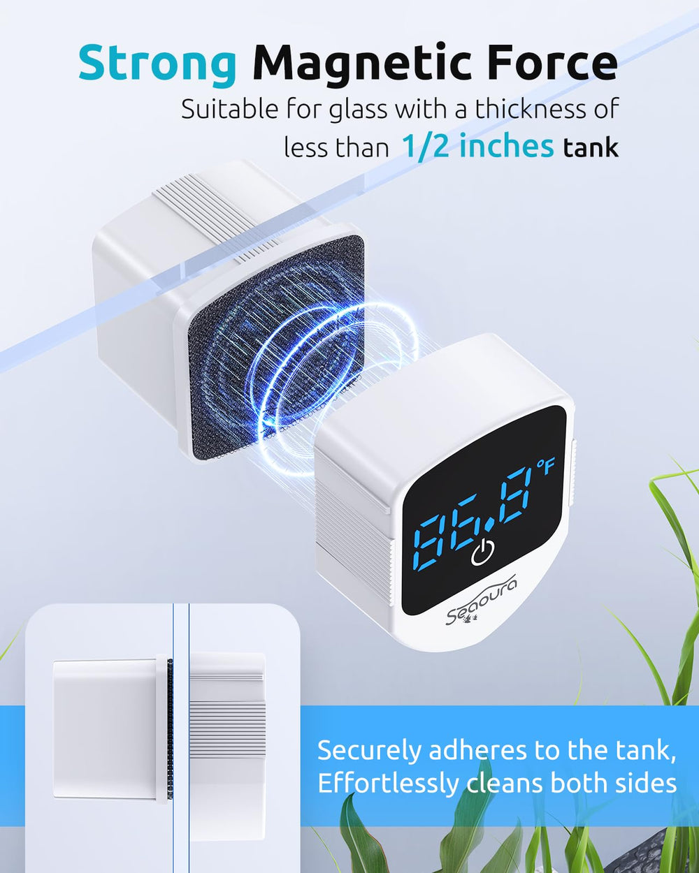 SEAOURA digital thermometer-display shows aquarium temperature at a glance.