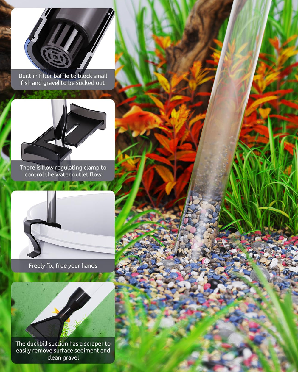 Seaoura extendable tubes enable cleaning in small and large tanks.