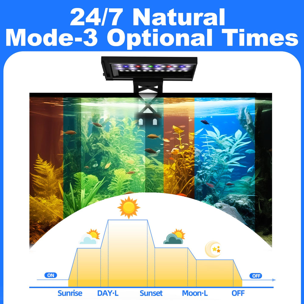 SEAOURA full-spectrum RGB with 6500K white illuminates healthy aquatic plants.