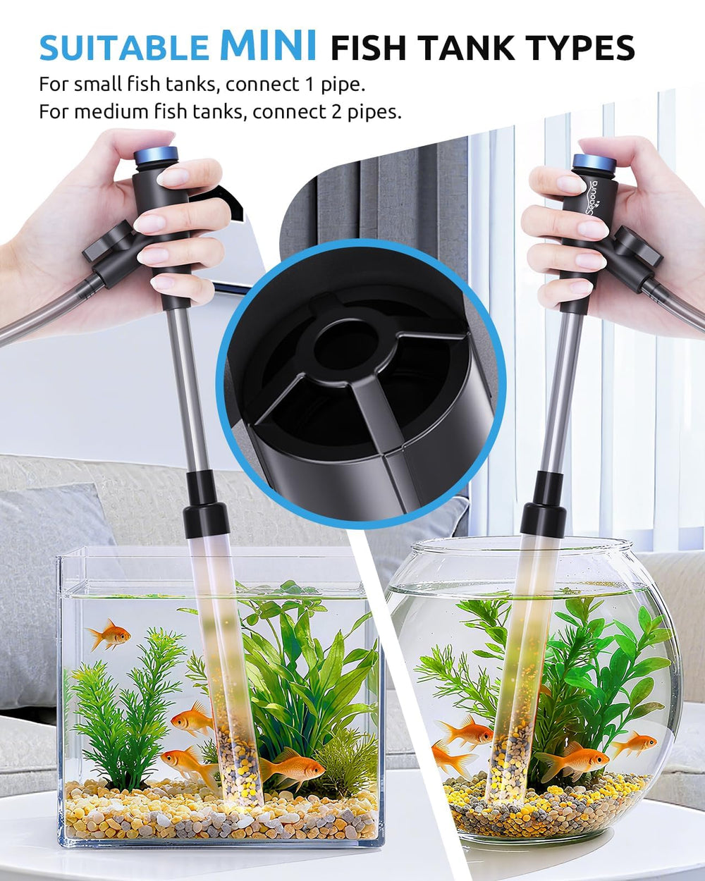 SEAOURA gravel vacuum filter-basket-net protects fish and gravel during siphoning