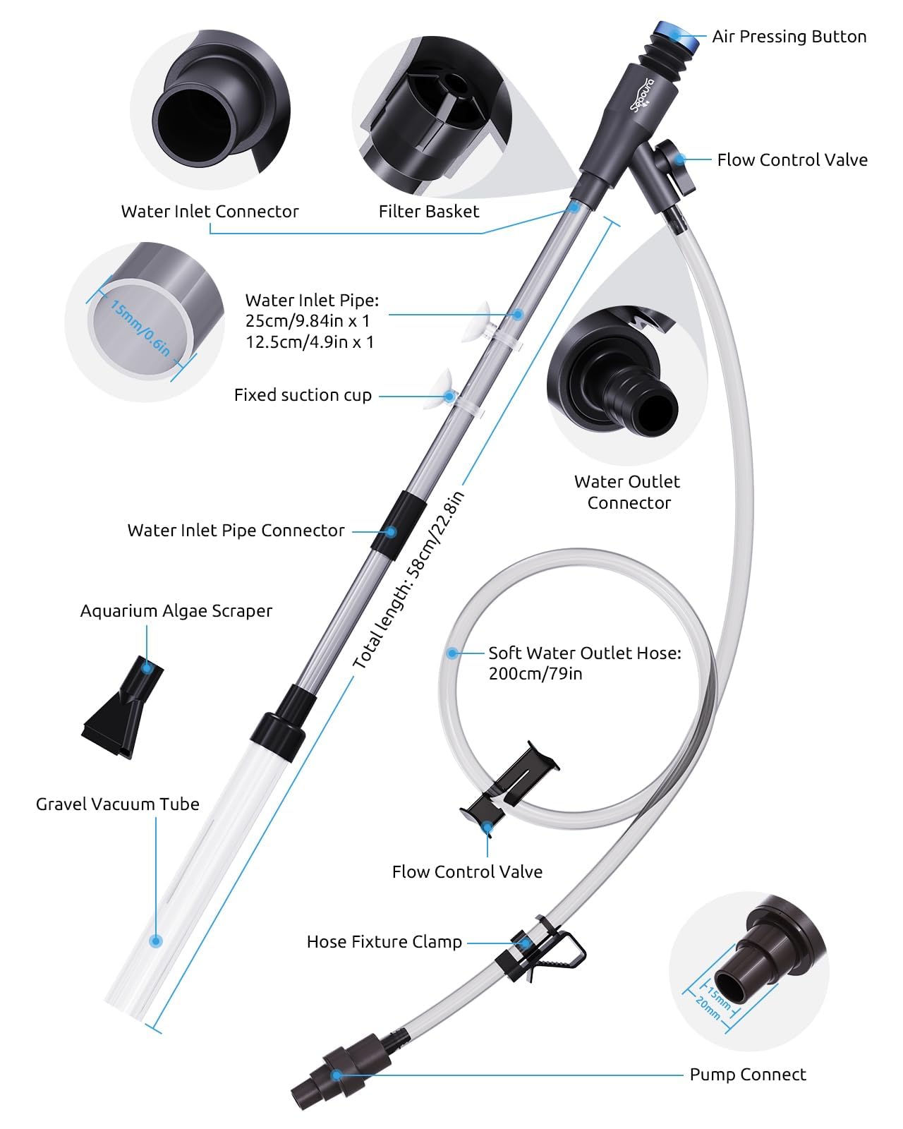 SEAOURA gravel vacuum no-noise-design operates quietly for peaceful tank maintenance