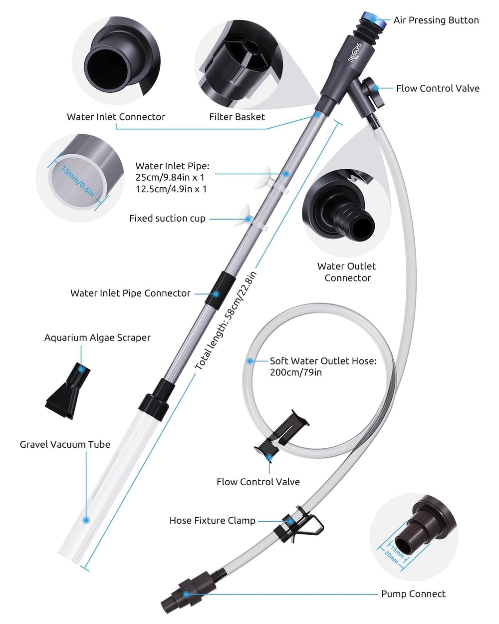 SEAOURA gravel vacuum no-noise-design operates quietly for peaceful tank maintenance