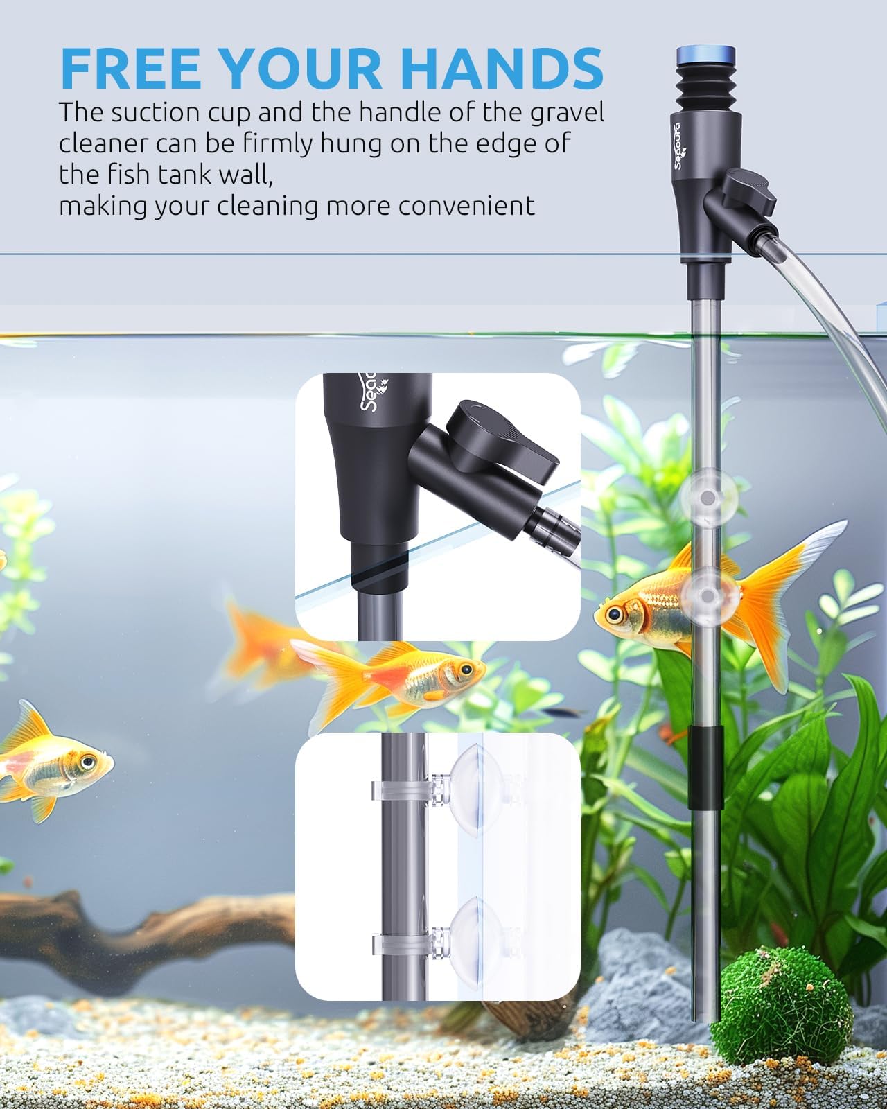 SEAOURA gravel vacuum turtle-tank-cleaning-friendly for small habitats