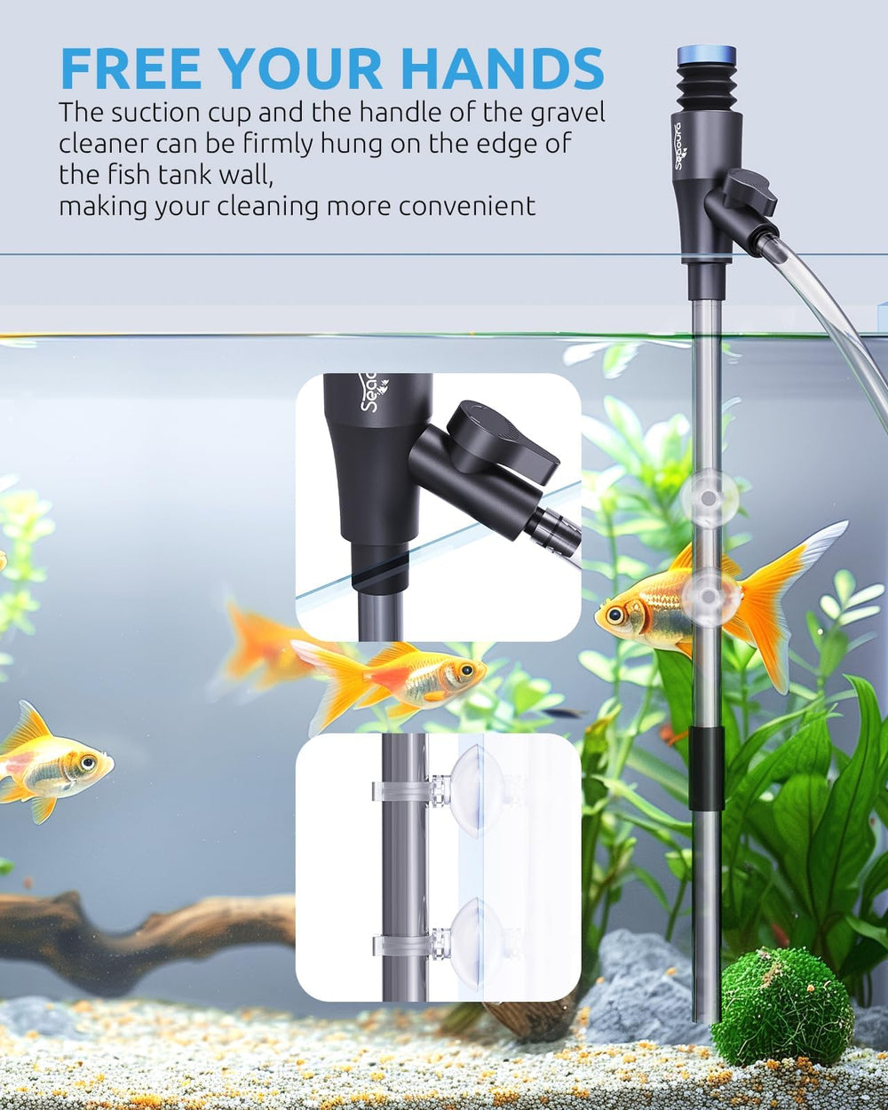 SEAOURA gravel vacuum turtle-tank-cleaning-friendly for small habitats