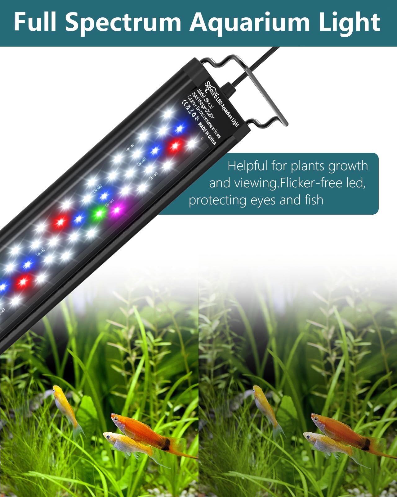 SEAOURA five-column LED array delivering even brightness across the tank