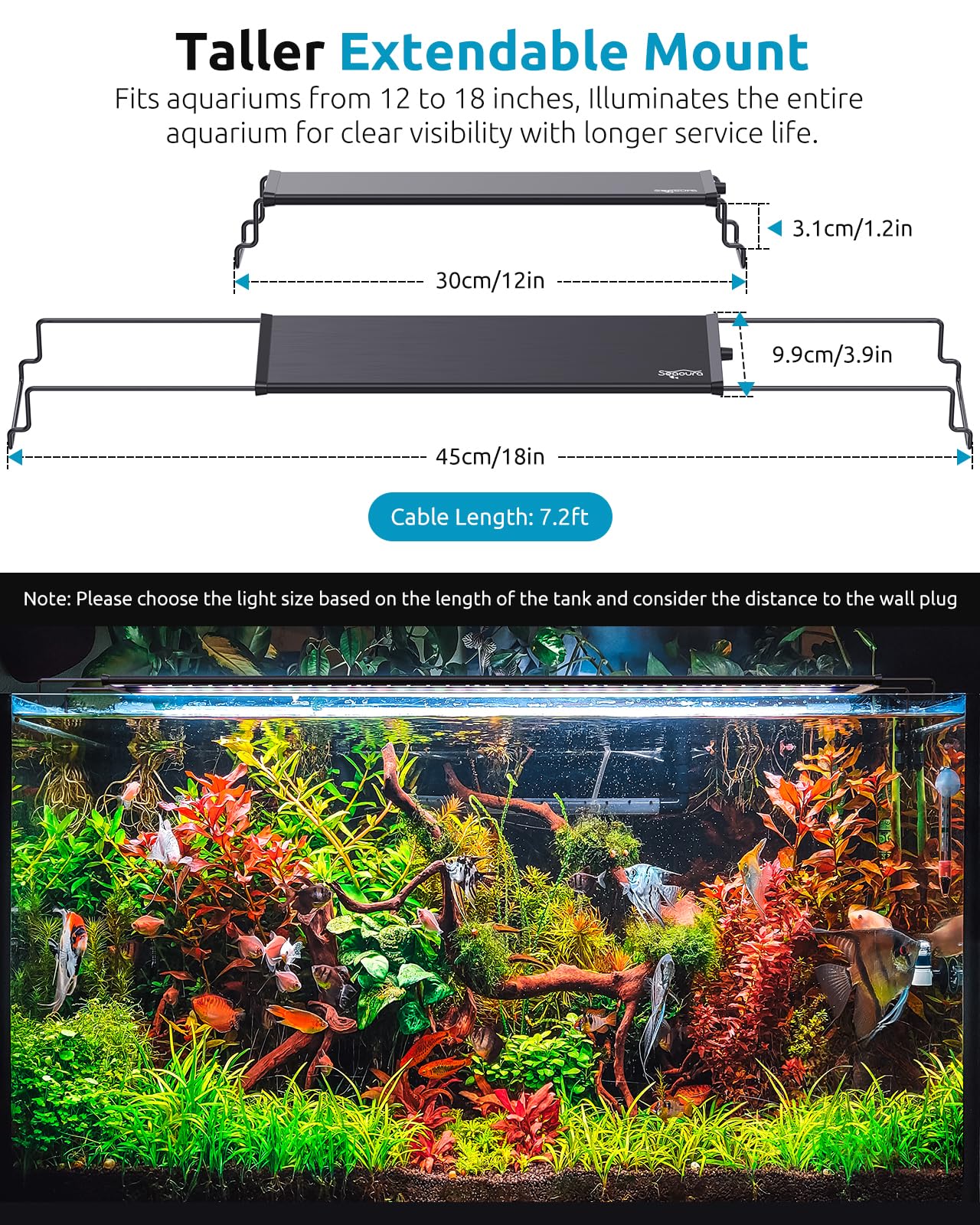 SEAOURA LED aquarium light night cycle highlights calm moonlight in freshwater tanks.