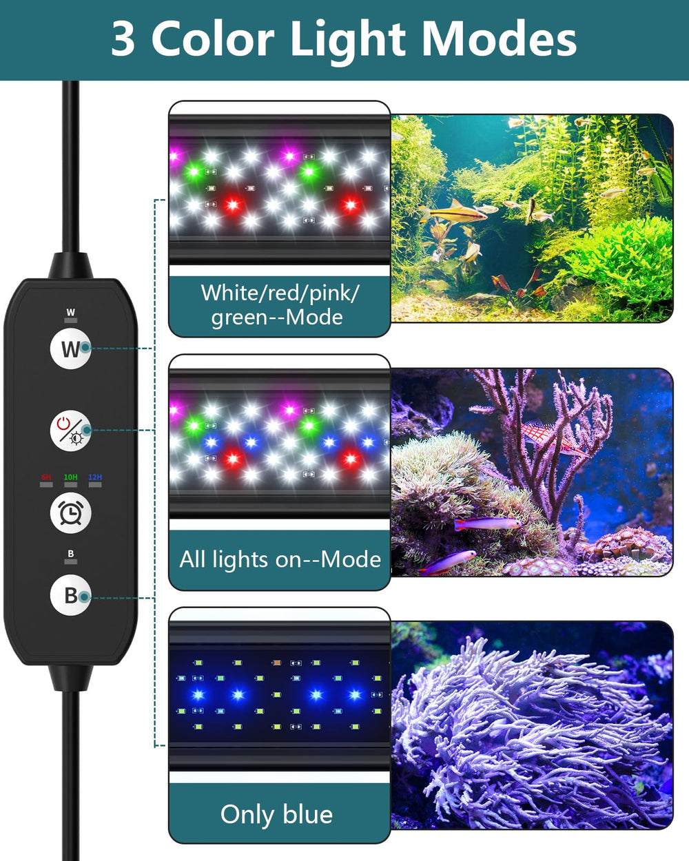 SEAOURA LED aquarium light showing timer control panel for automatic schedules
